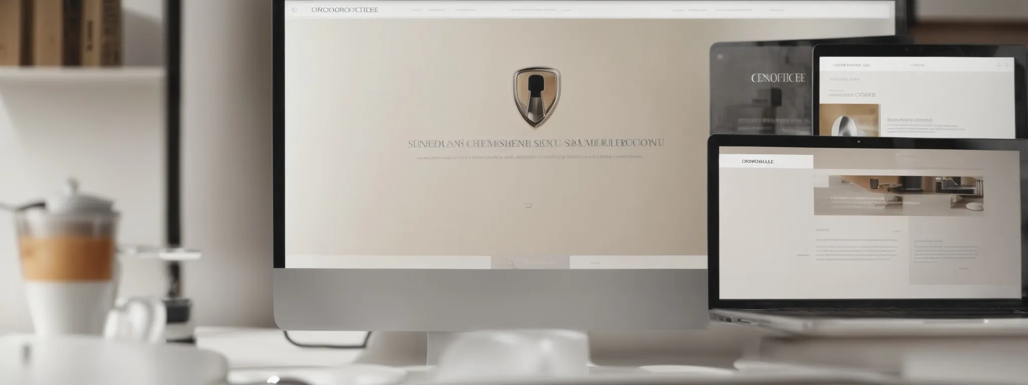 a computer screen displays a sophisticated orthopedic clinic website with a clear menu structure and secure padlock icon in the browser bar.