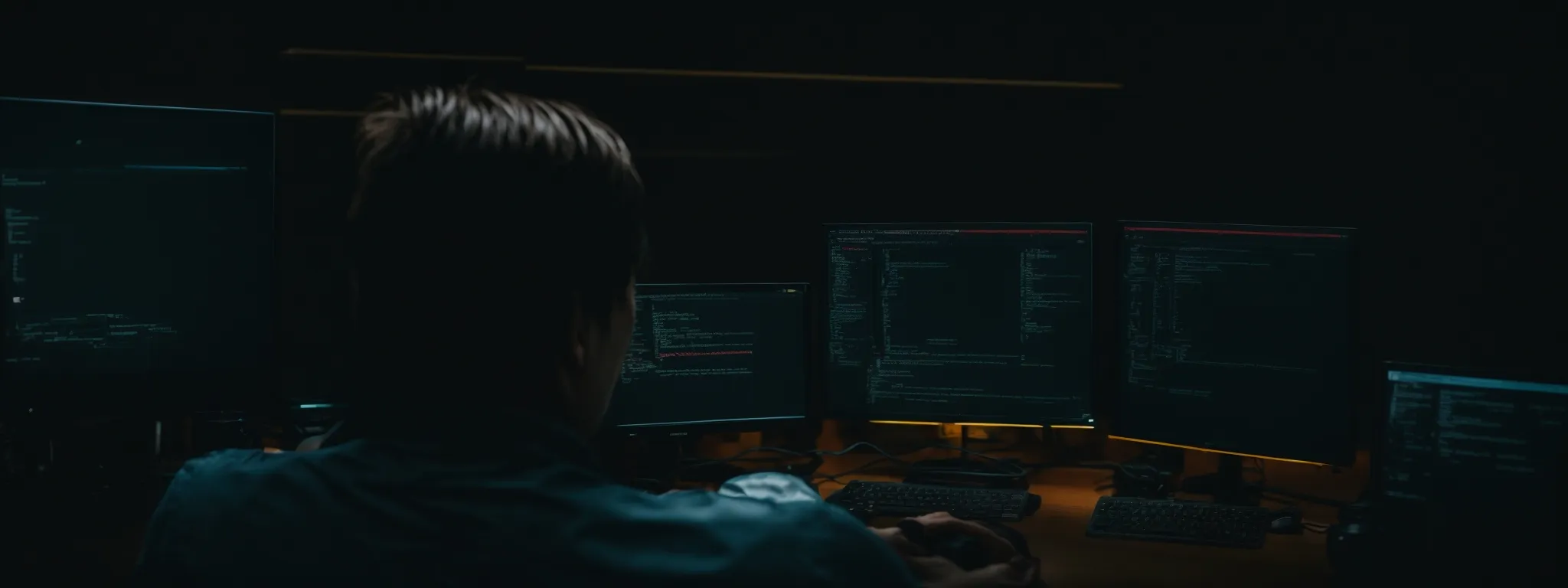 a web developer scrutinizes code on a computer screen to optimize seo performance.