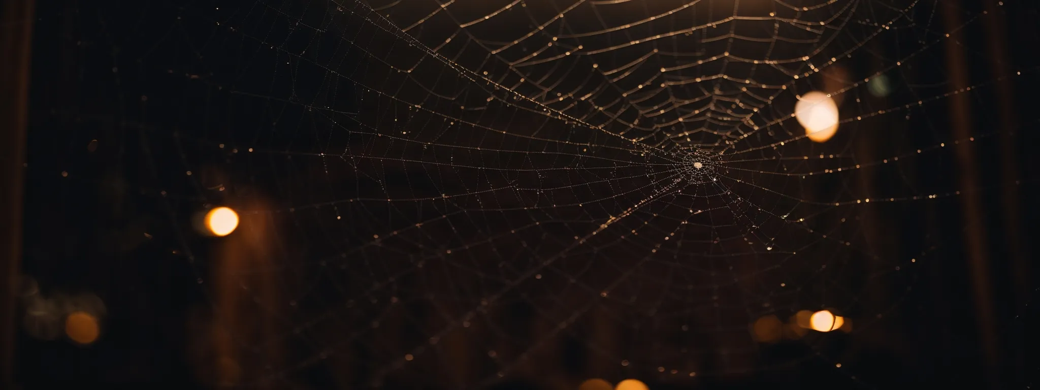 a spider weaving an intricate web against the backdrop of a dimly lit room, symbolizing the complexity of seo deep linking strategies.