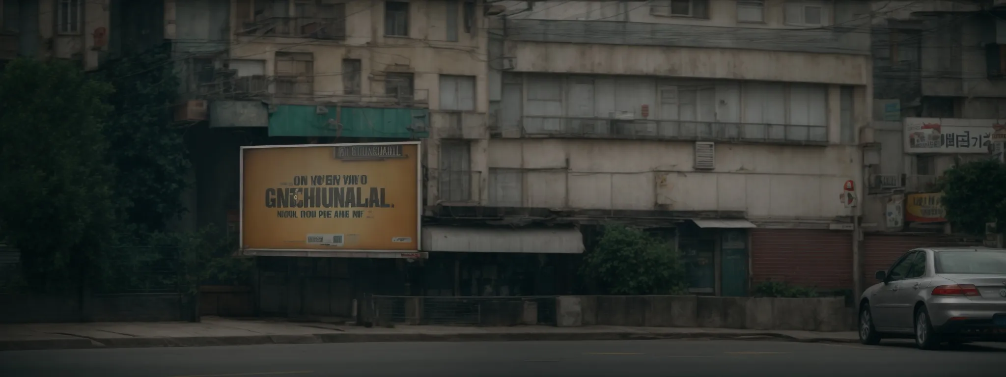 a mundane-looking billboard overlooking an empty street, signifying outdated advertising.
