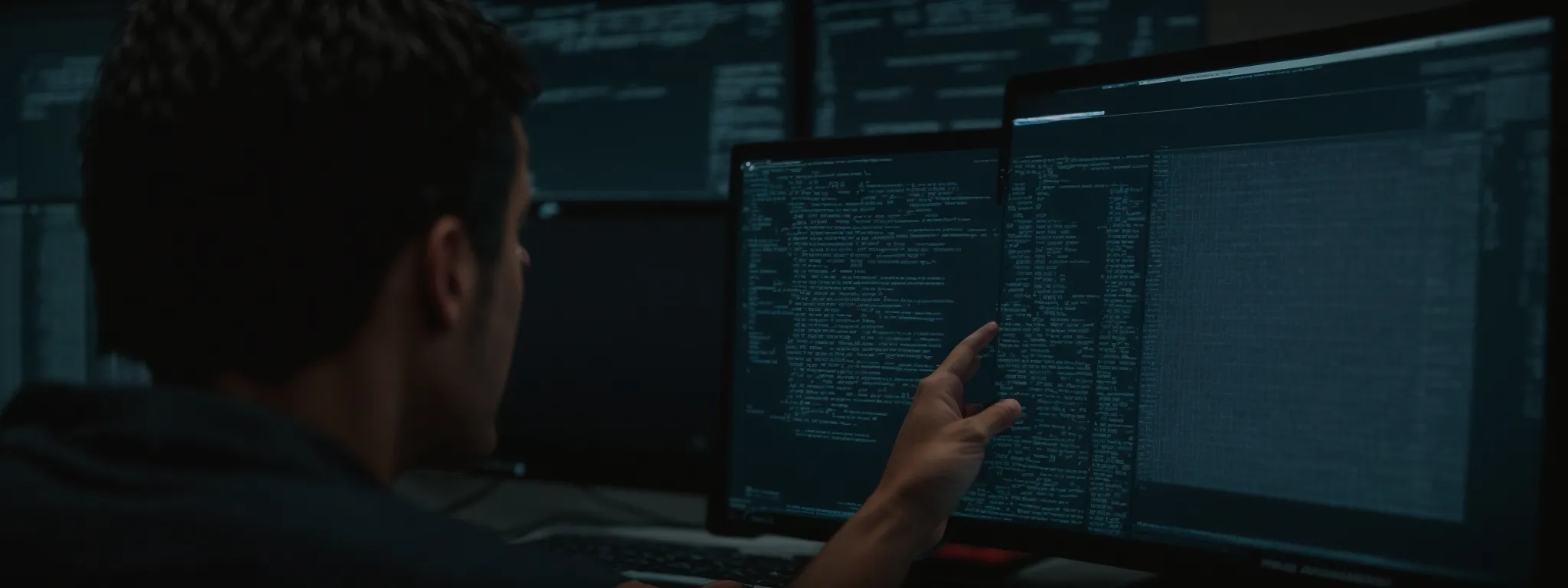 a web developer adjusts code on a computer screen, highlighting html elements and aria labels.