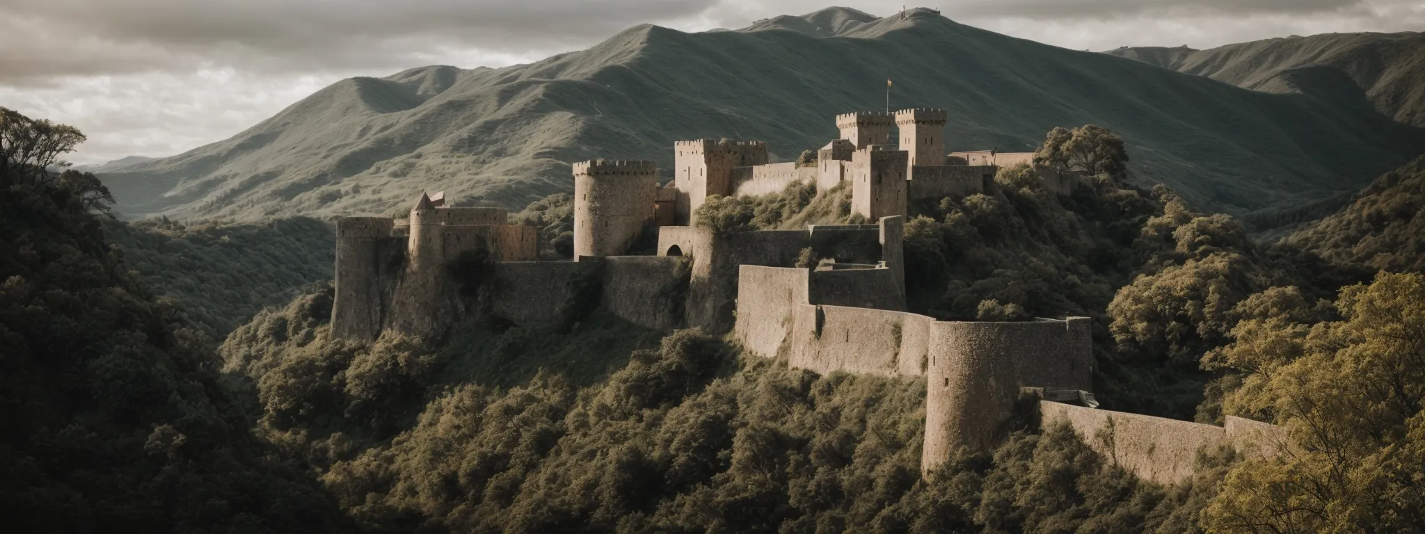 a fortress with high walls overlooking a digital landscape.