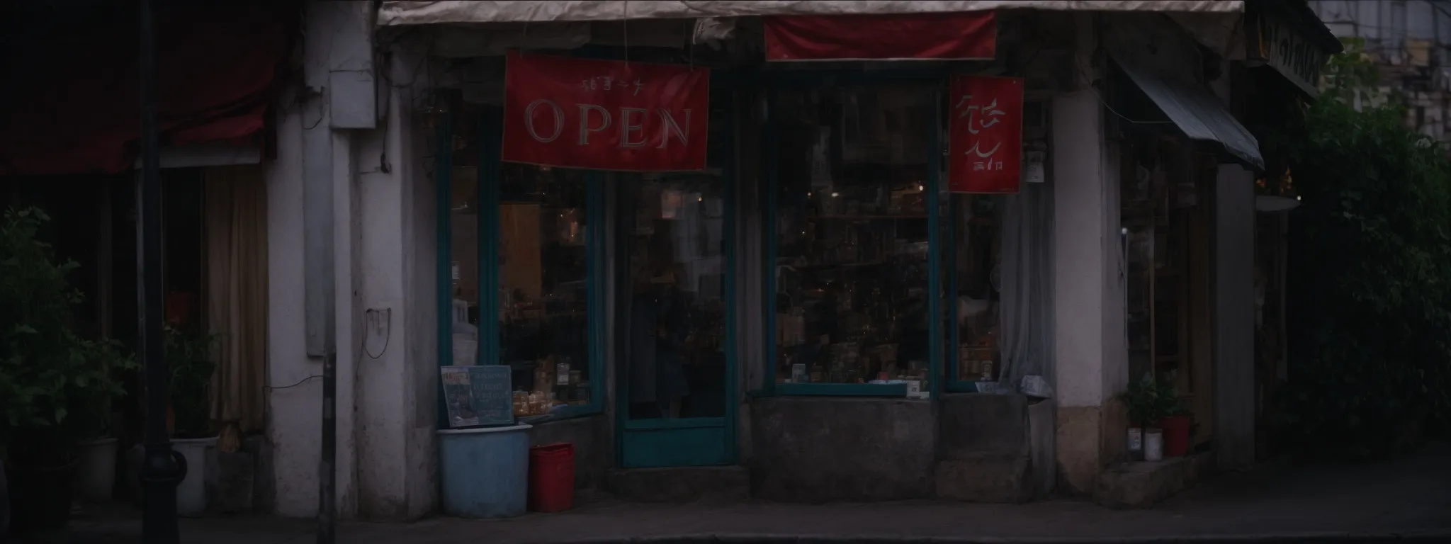 a shopkeeper placing an 'open' sign in front of a small boutique to attract local customers.