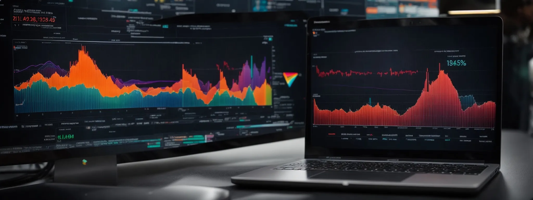 a laptop displays vibrant graphs and charts reflecting e-commerce performance metrics.