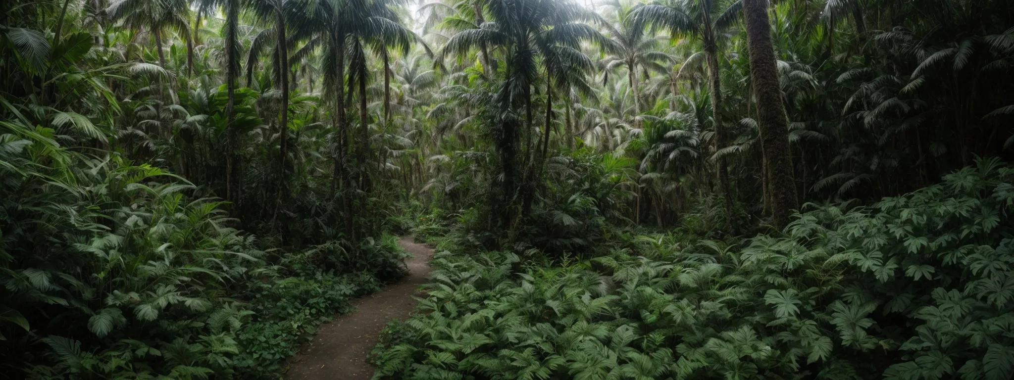 a path winding through a dense, lush jungle opening to a clear direction ahead.