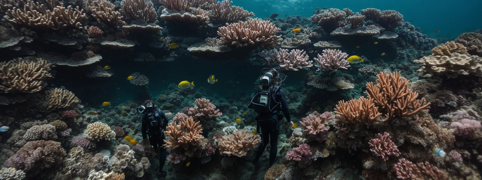 a person in a wetsuit investigates a coral reef, symbolizing the exploration of seo depths.