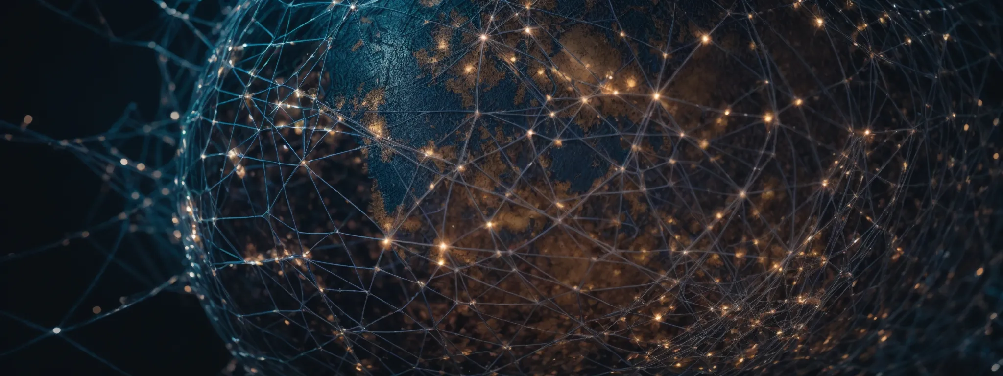 a globe surrounded by a network of interconnected points symbolizing a web of global online connections.