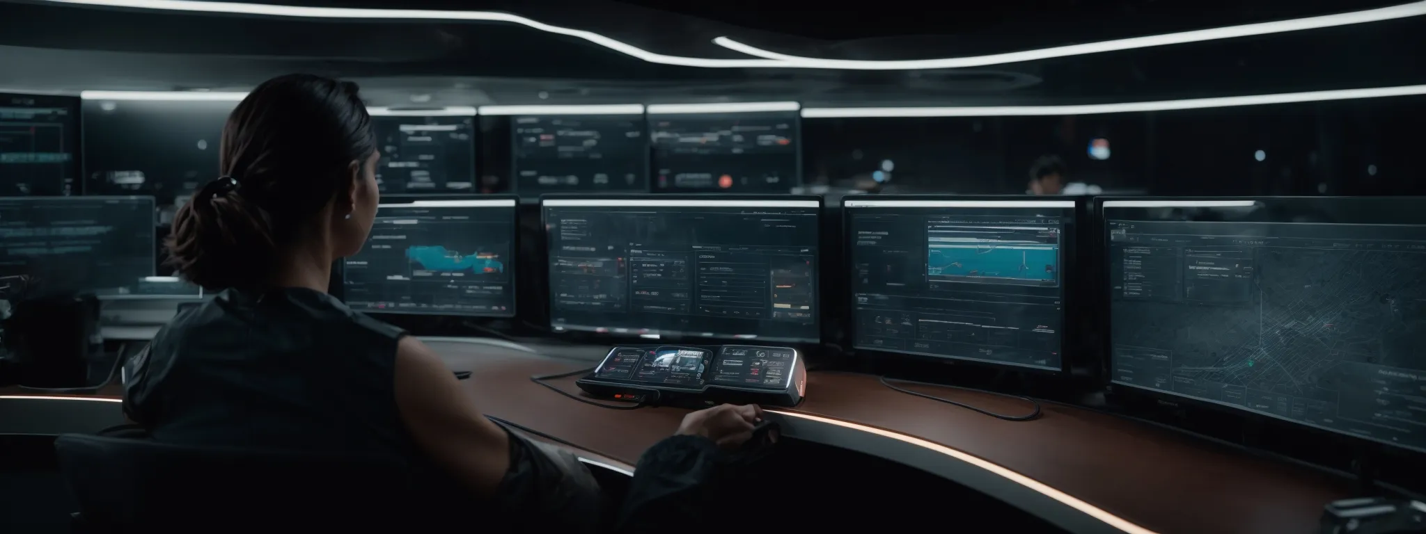 a user seamlessly interacts with a sleek, intuitive dashboard of a high-tech command center, illustrating the pinnacle of efficient digital navigation.