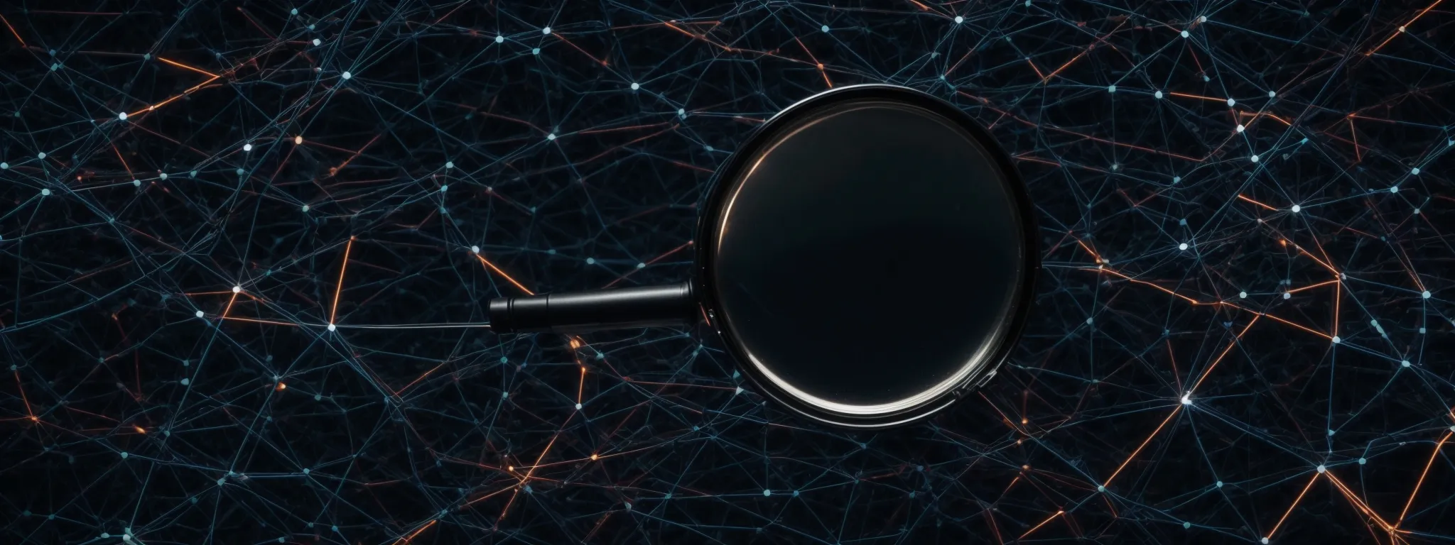 a magnifying glass hovering over a network of interconnected nodes symbolizing the scrutiny of backlink quality.