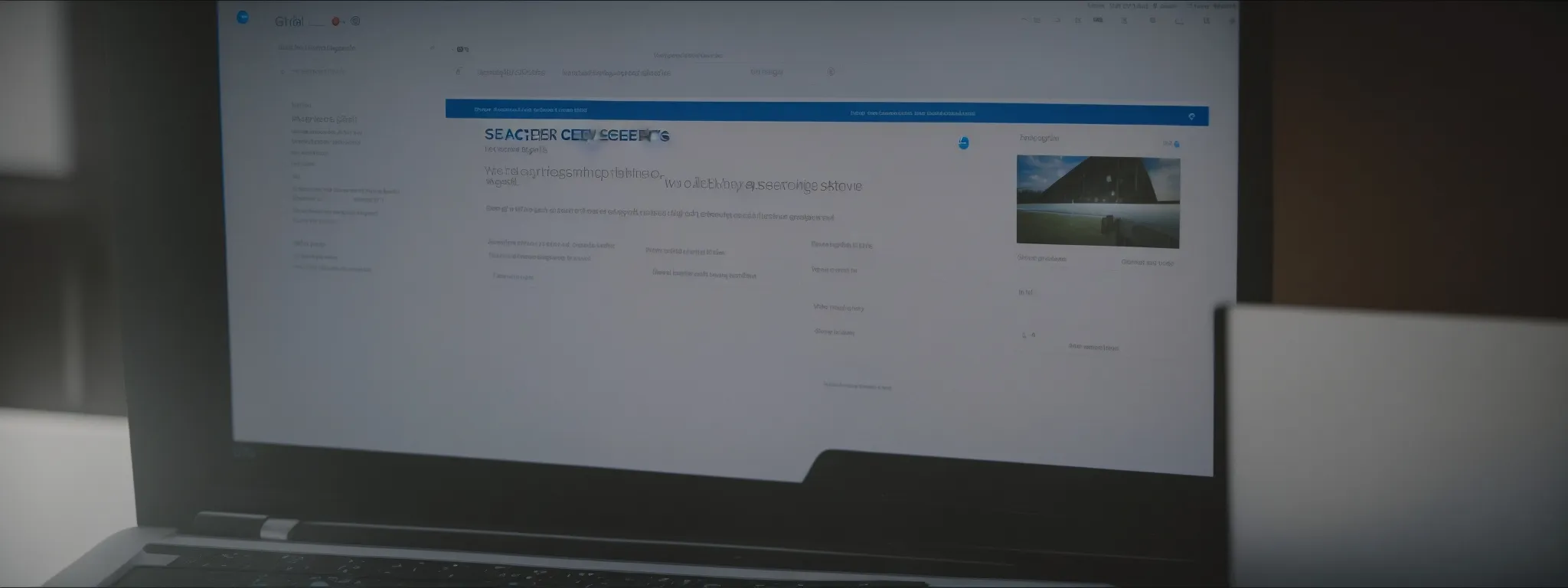 a computer screen displaying a search engine results page with a magnifying glass hovering over a preview thumbnail.