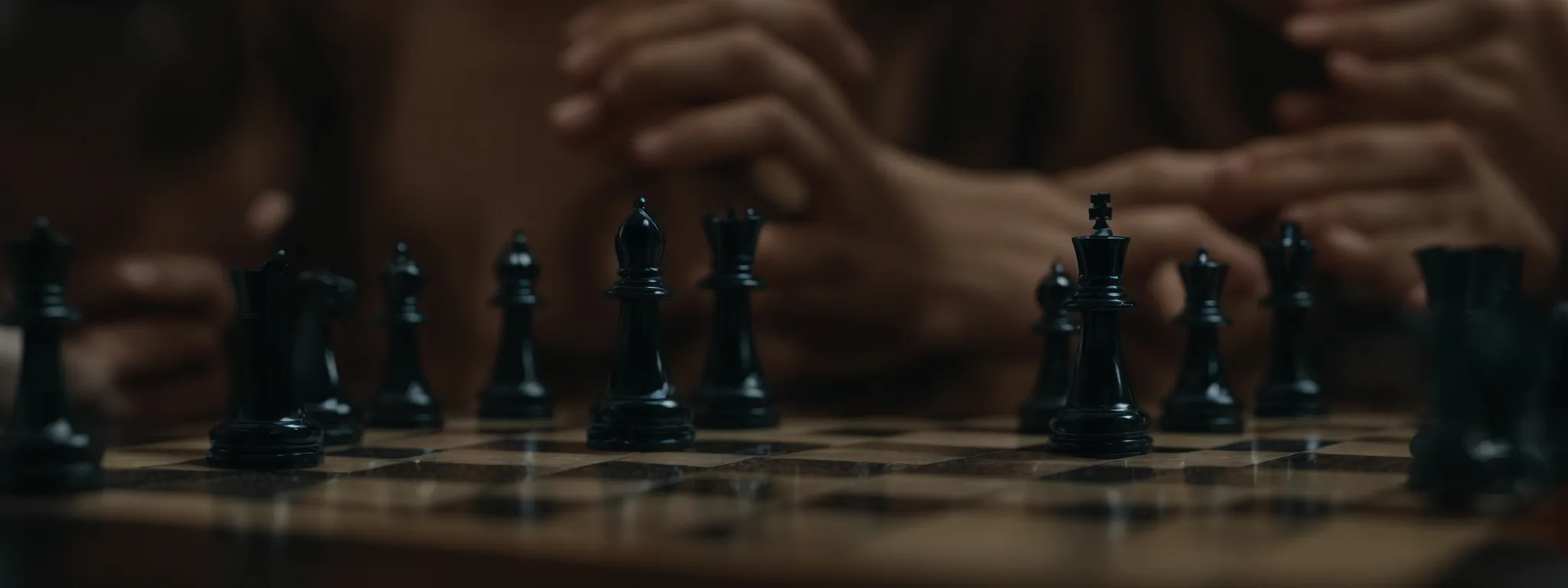a person thoughtfully arranging chess pieces on a chessboard, symbolizing strategic placement and context in link building for seo.