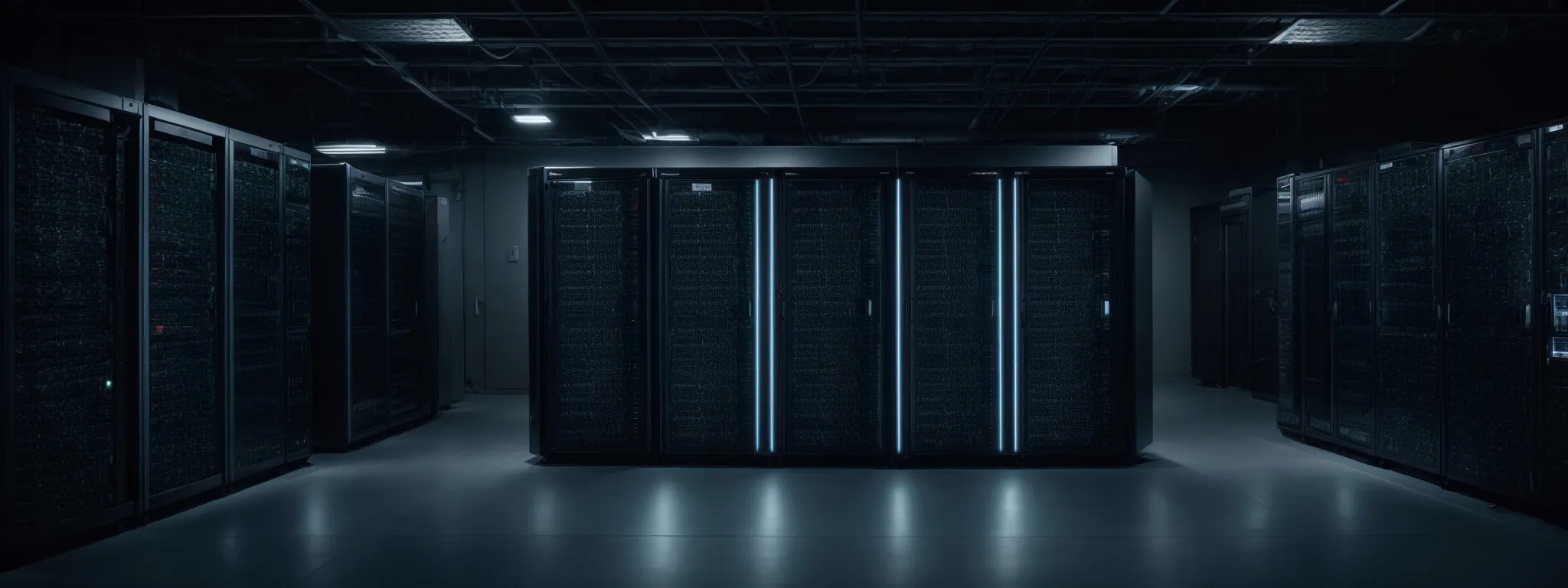 a secure server room with racks of encrypted data storage systems.