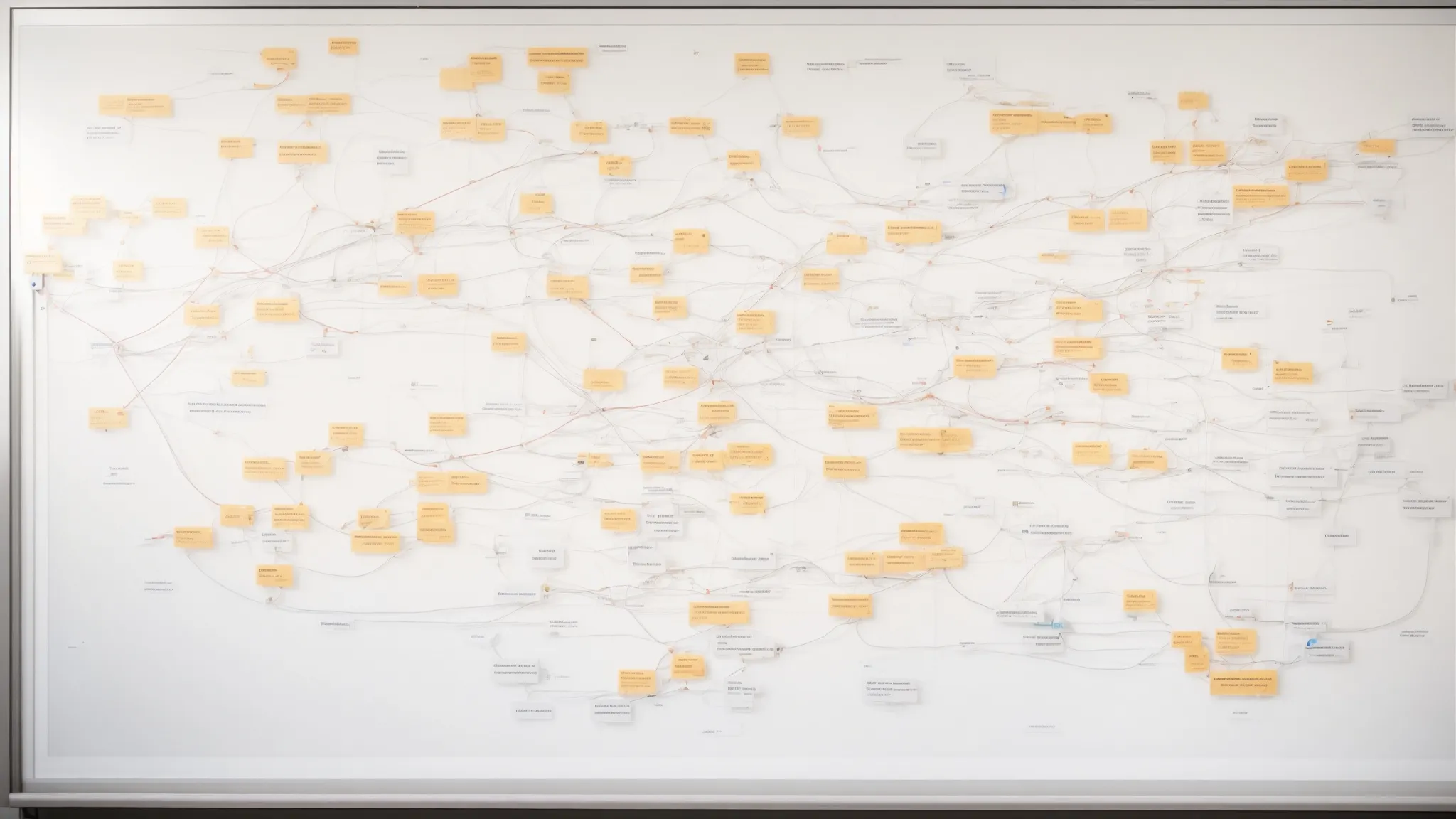 a sprawling flowchart with interconnected nodes representing a website's structure on a clean whiteboard.
