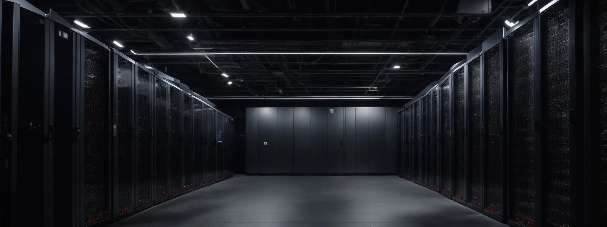 a server room with rows of dedicated servers that emphasize the technical infrastructure for seo optimization on baidu.