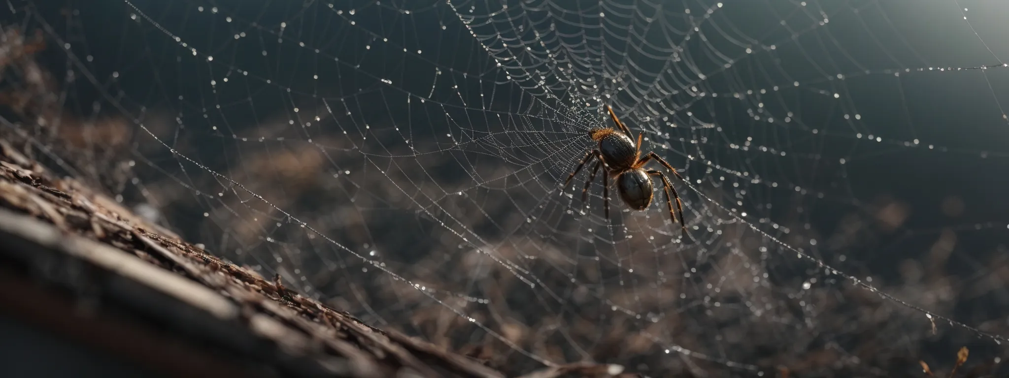 a spider intricately weaving its web, symbolizing the complexity and connectivity of link building in the digital world of seo.
