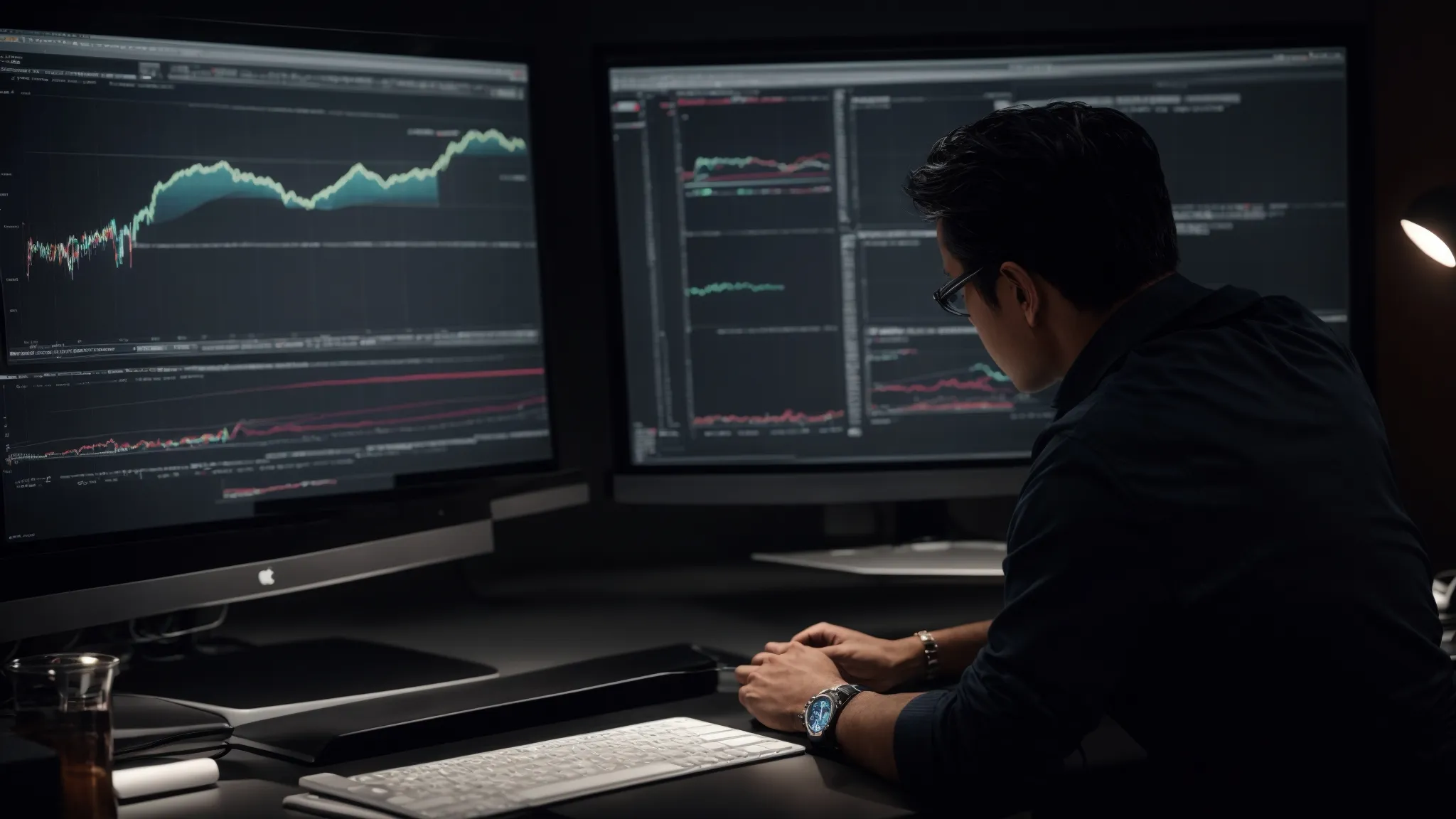 a developer intently analyzes a complex graph displayed on a monitor, revealing the performance metrics of a website.
