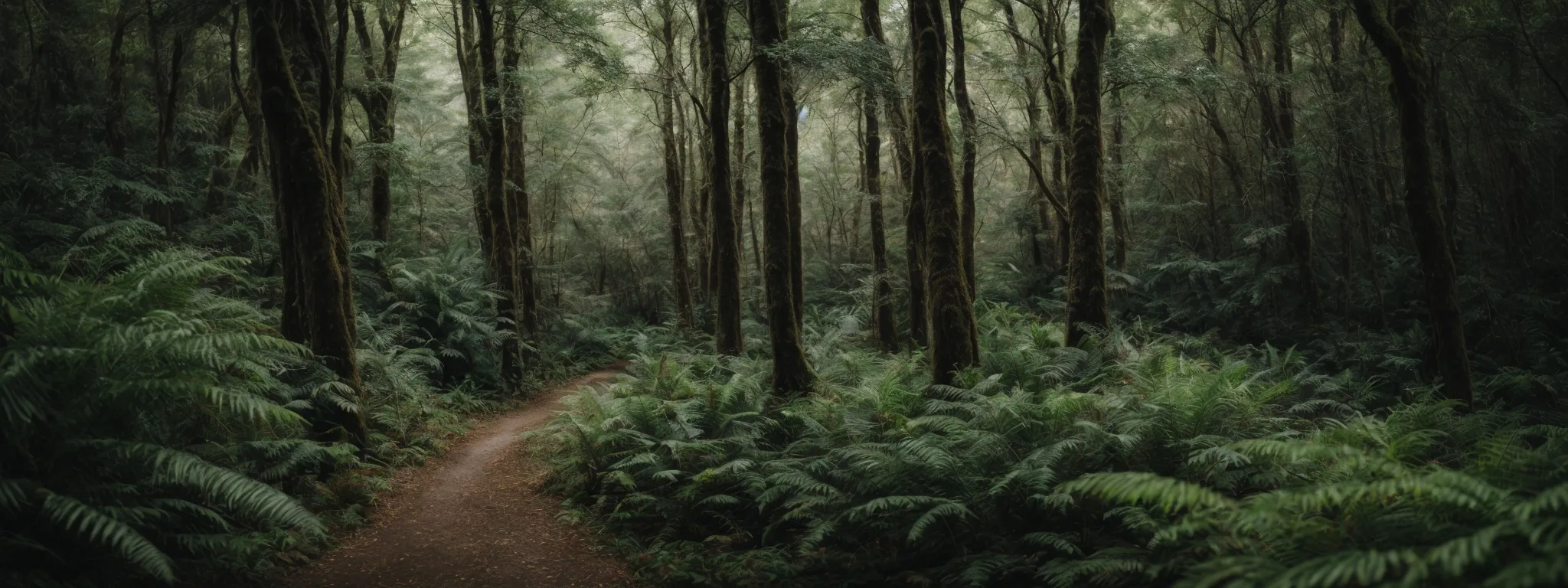 a dense forest pathway leading into a horizon suggestive of strategic navigation and exploration in seo.