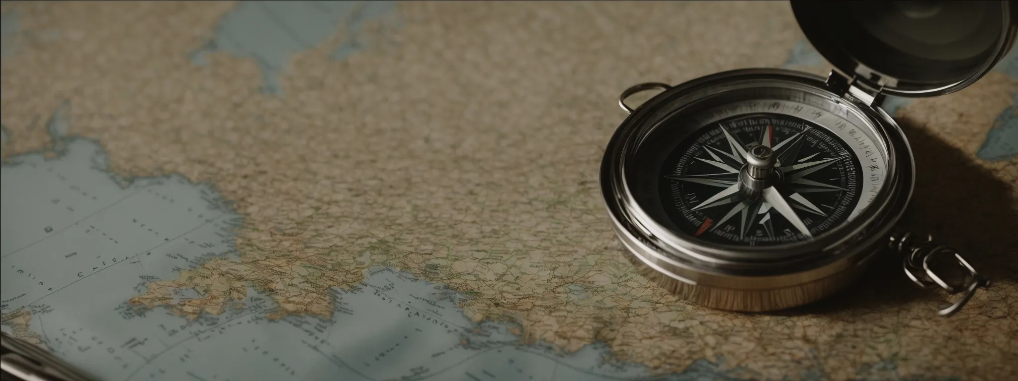 a compass resting on a map, symbolizing strategic navigation through the complex world of seo link building.