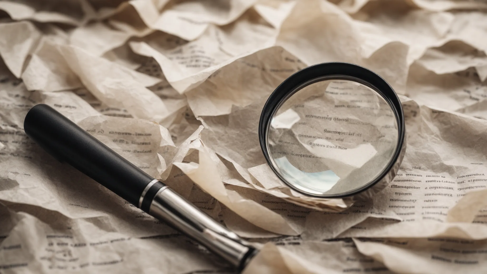 a broken magnifying glass lying on a crumpled paper representing a failed search and subpar strategies.