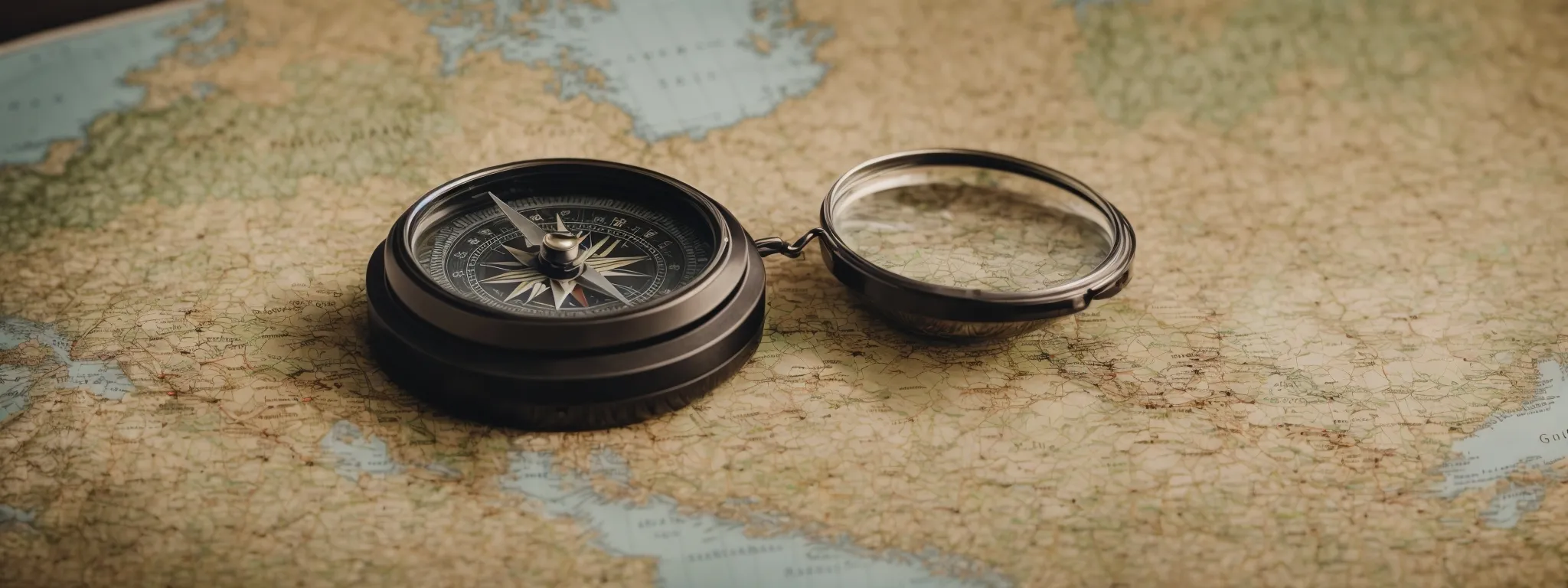 a compass on a map highlighting different regions amidst prominent local landmarks.