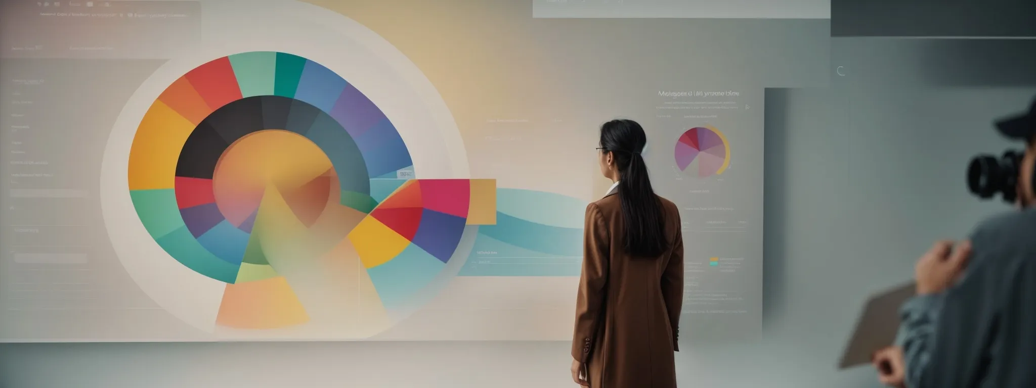 a marketer gazes at a colorful pie chart on a screen, revealing different audience segments.