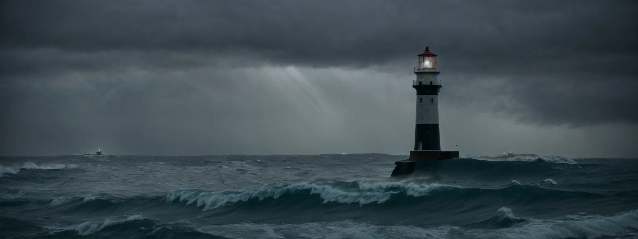 a beacon of light shines from a lighthouse, symbolizing guidance and reliability amidst a stormy sea.