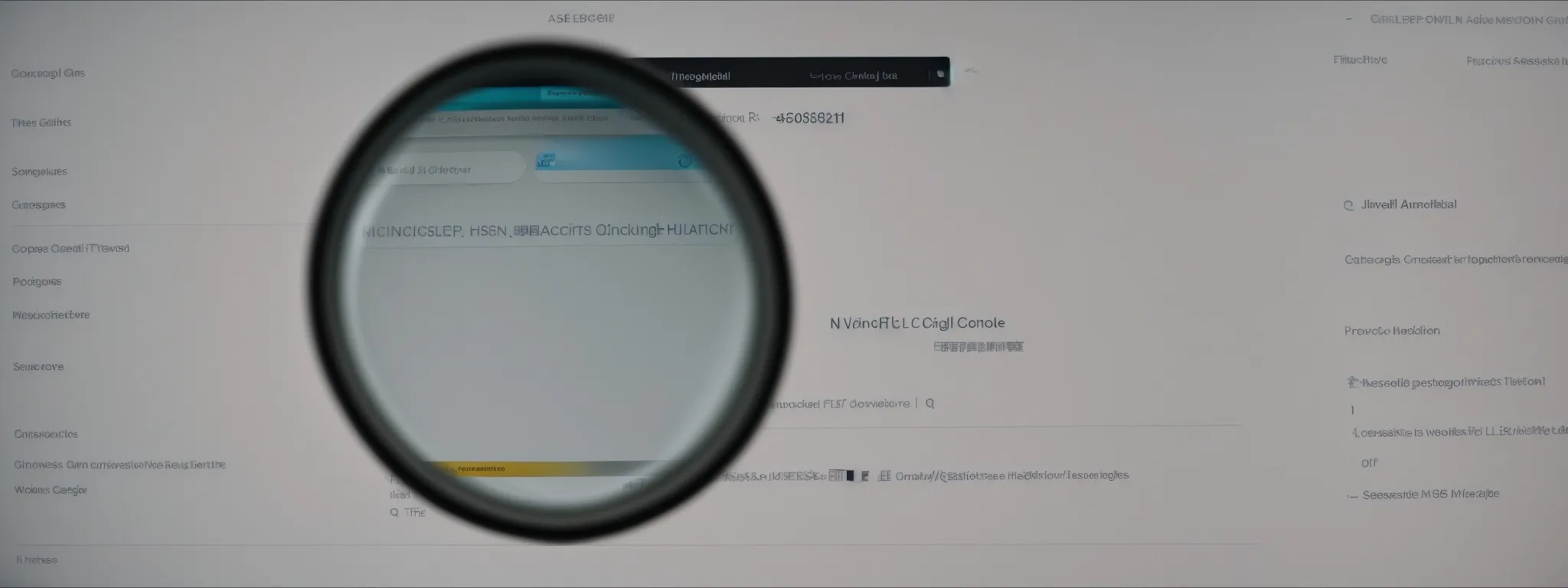 a magnifying glass hovering over a computer screen displaying a search engine's results page.