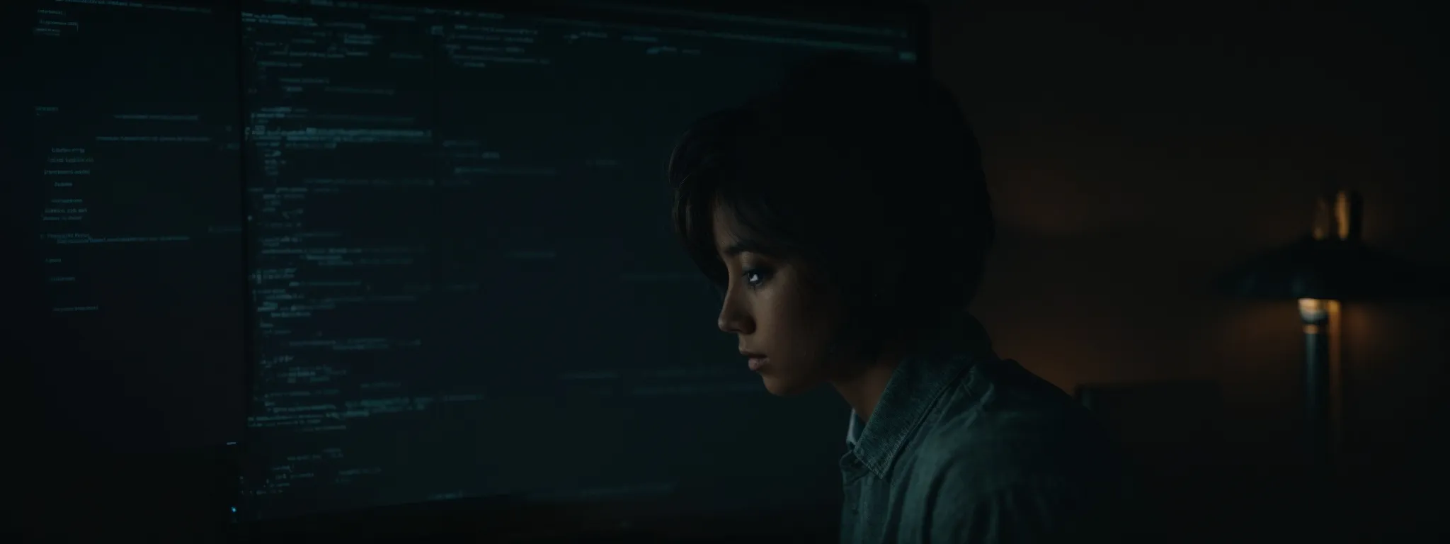 a focused individual scrutinizes lines of code on a computer screen in a dimly lit room, embodying the analytical pursuit of untangling website redirect issues.