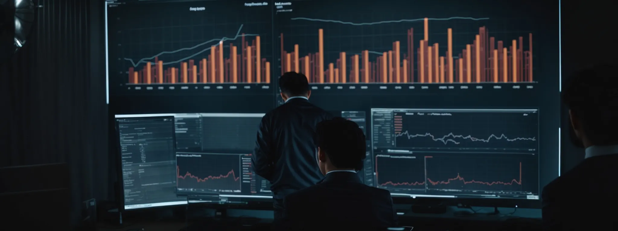 a marketer analyzes charts on a computer screen, reflecting an advanced data analytics dashboard for strategic marketing decisions.