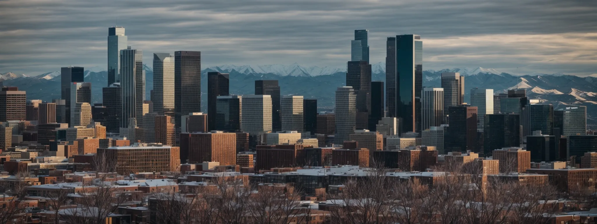 a skyline of denver with a focus on tech-savvy local businesses.