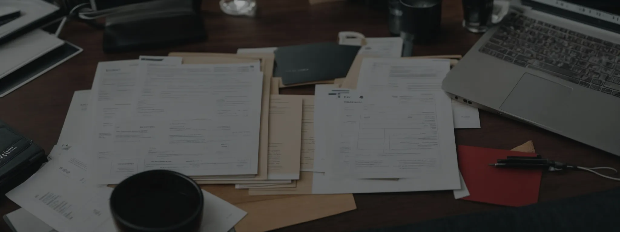a neatly organized desk with two contrasting piles of documents labeled 
