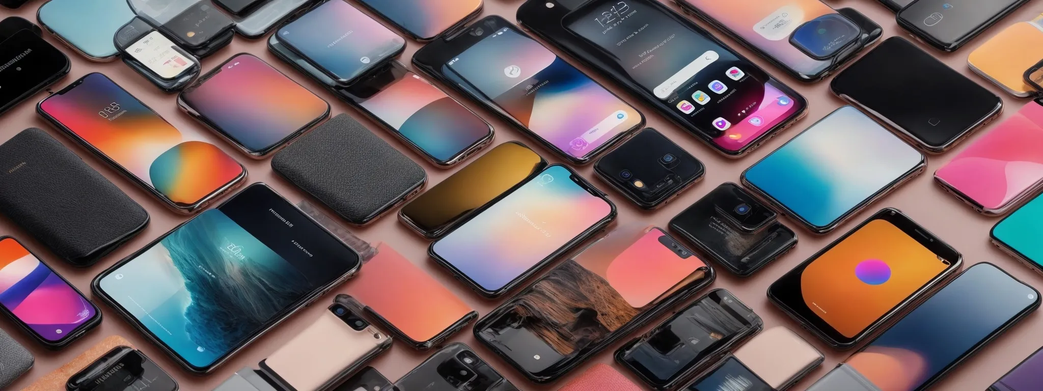 a grid of sleek smartphones displaying vibrant fashion posts on various social media applications.