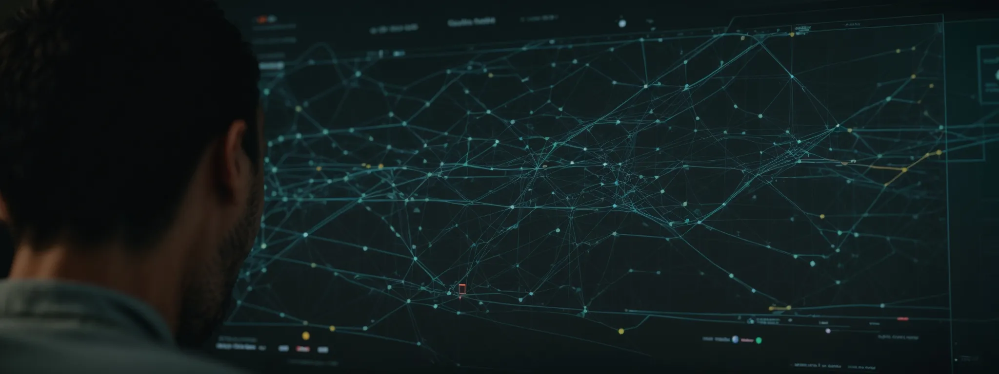 a webmaster reviews a digital dashboard showcasing a network of interconnected nodes representing a website’s growing backlink profile.