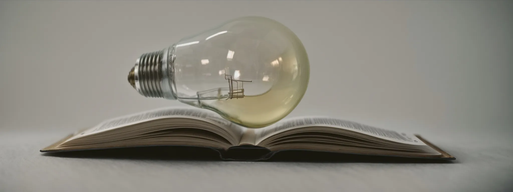 a lightbulb resting on an open, blank book symbolizing innovative ideas for timeless topics.