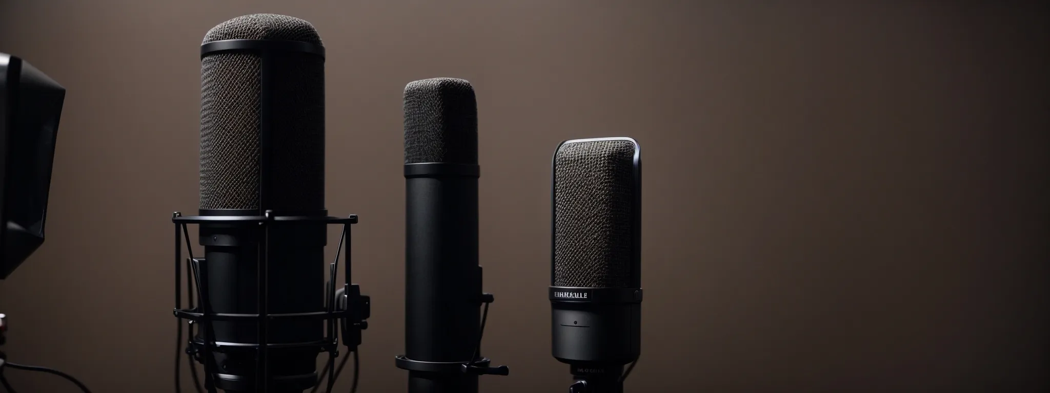 microphones set against a soundproofed studio backdrop, symbolizing the production of a professional podcast.