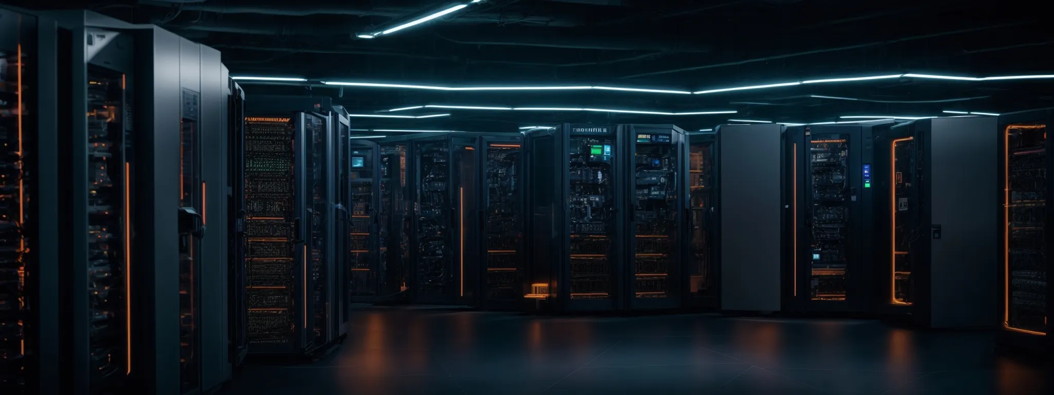 a secure, high-tech server room with glowing lights indicating active data protection mechanisms.