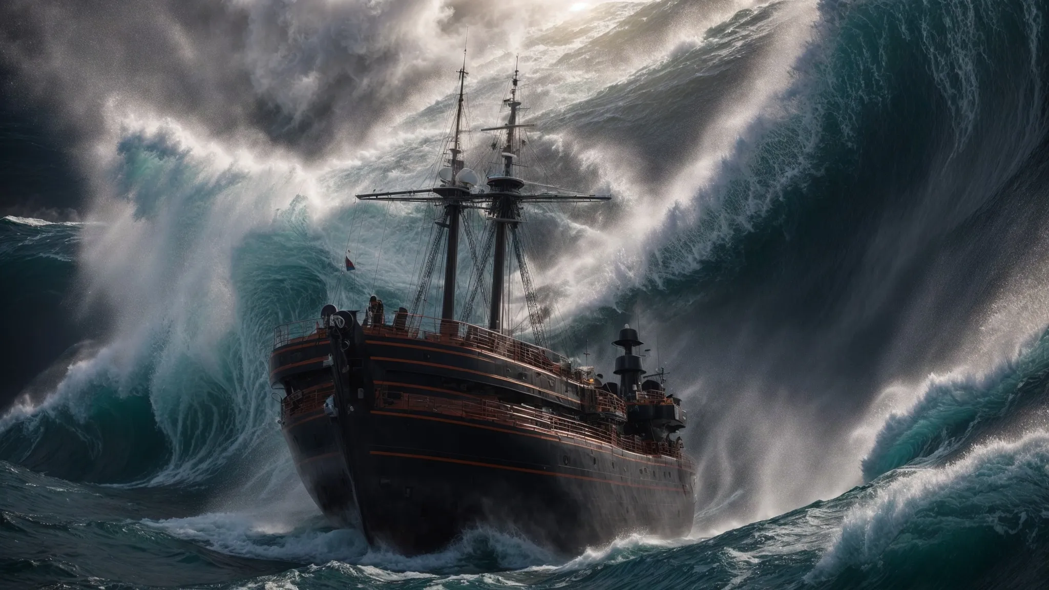 a determined captain steers a ship through a swirling vortex representing the tumultuous digital marketing sea.