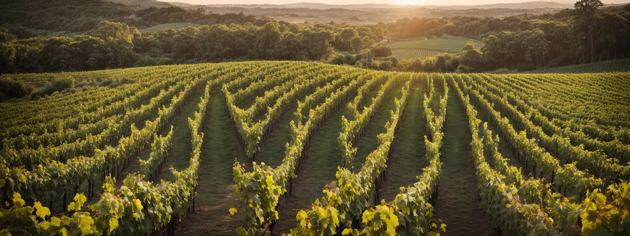 a sprawling vineyard, symbolizing fertile grounds, with intertwining vines representing the interconnectedness of high-quality backlinks.