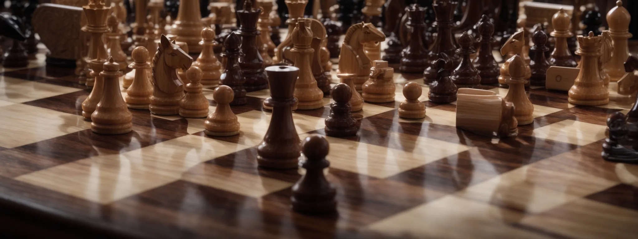 a chessboard mid-game, symbolizing strategic maneuvering in ymyl link-building efforts.