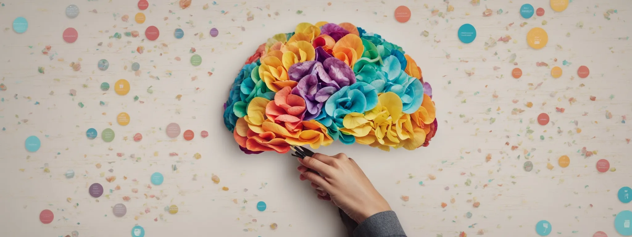 a marketer analyzes a colorful brain map that represents different consumer preferences and personality traits.