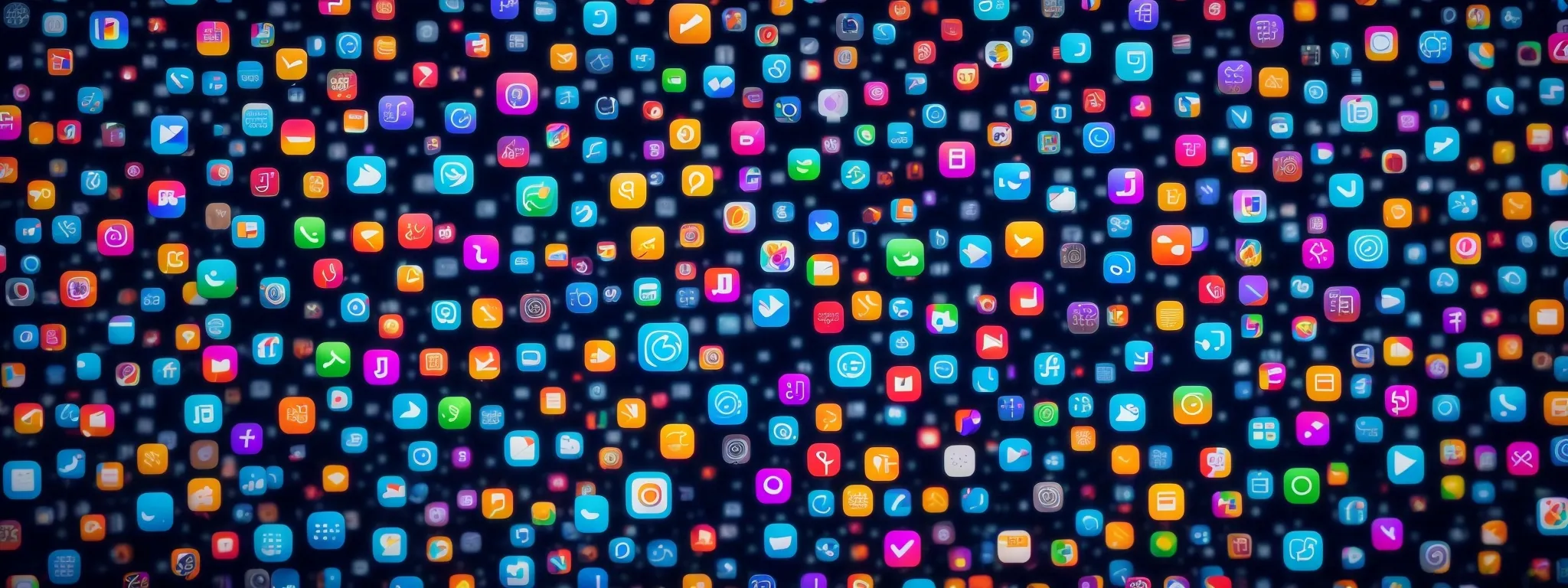 a smartphone screen displaying rows of brightly colored app icons against a deep blue digital background, symbolizing the depths of app store optimization.