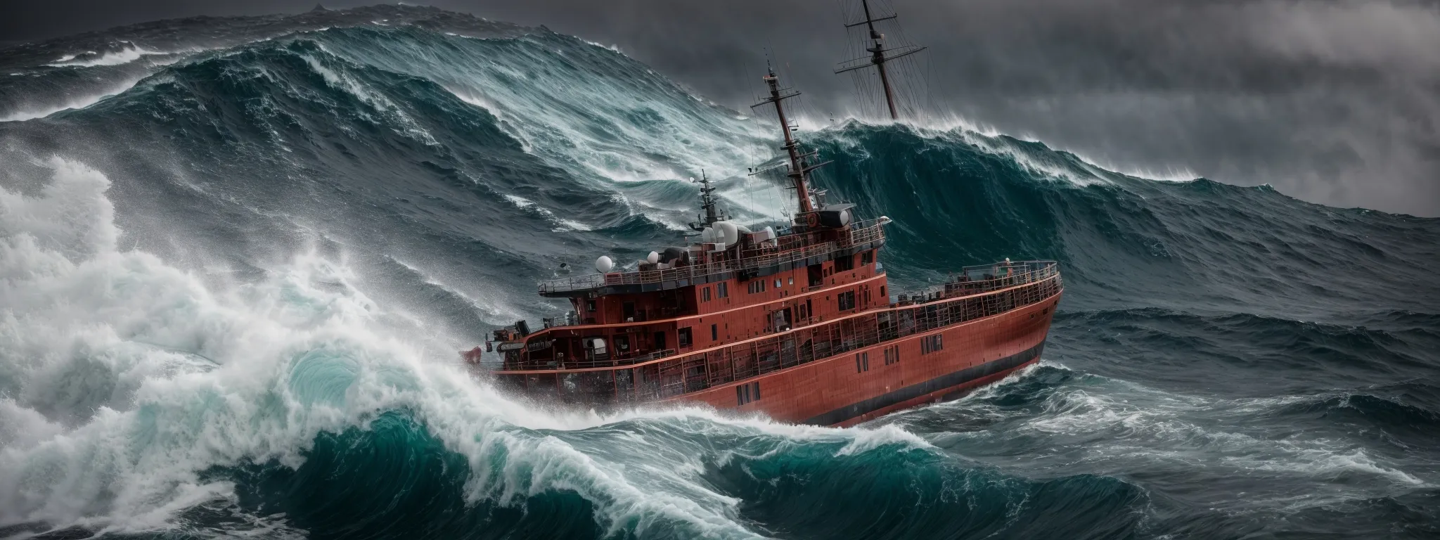 a ship navigating stormy ocean waves, symbolizing the perilous journey of seo navigation.