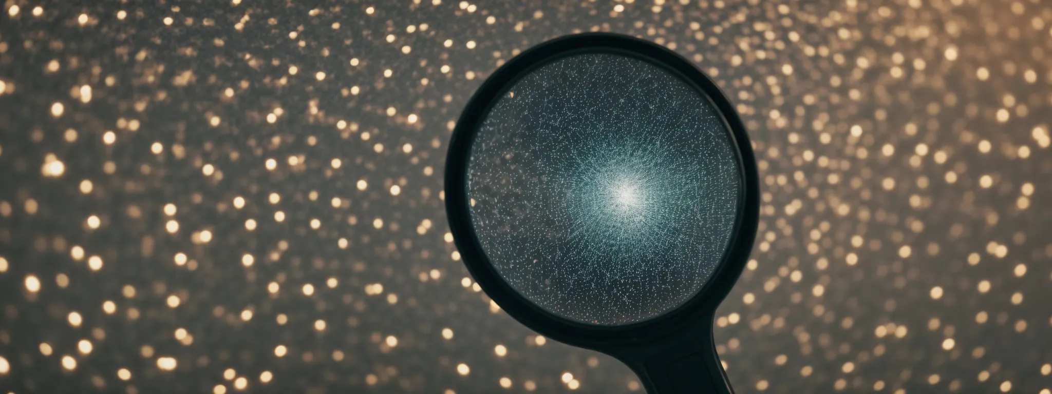 a magnifying glass hovering over a web of interconnected dots, symbolizing the discovery and strengthening of digital connections.