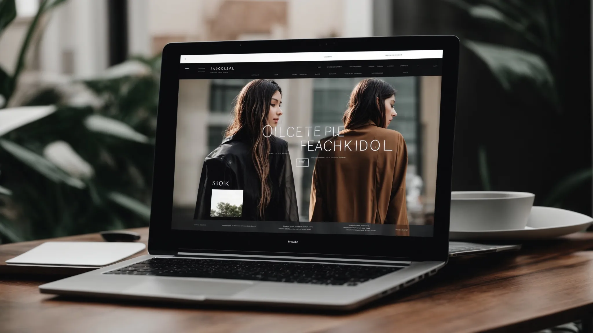 a sleek fashion ecommerce website displayed on a laptop with search results ranking at the top.