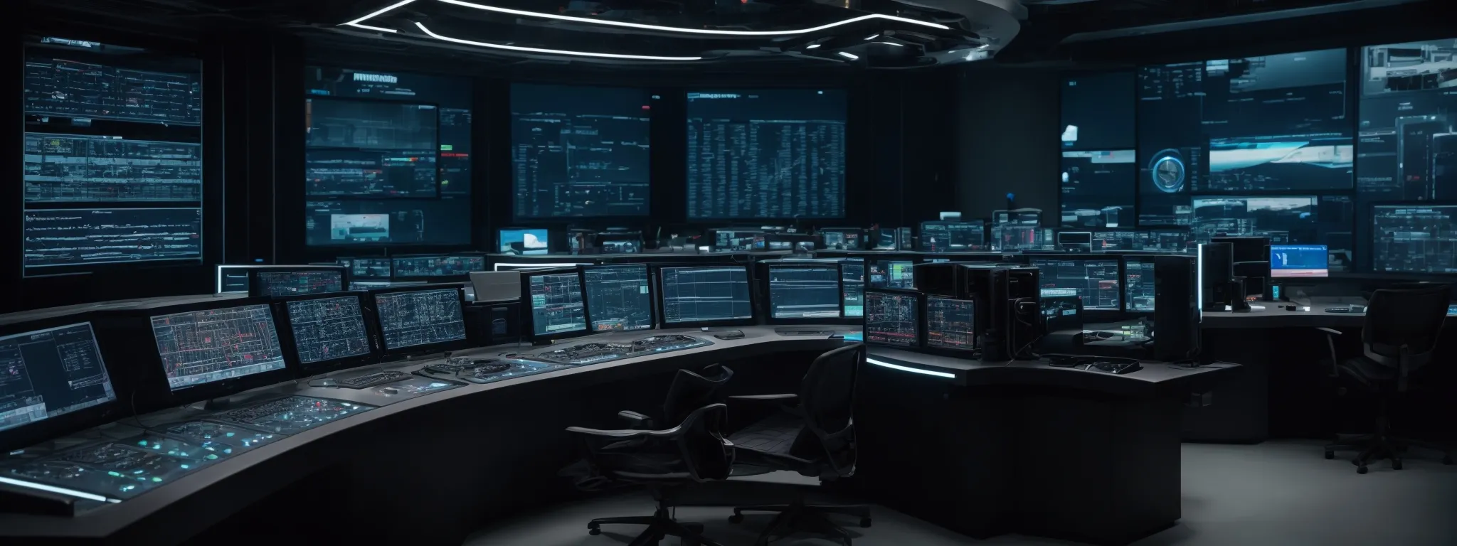 a futuristic control room with screens displaying various types of digital media content being organized and analyzed by sophisticated software.
