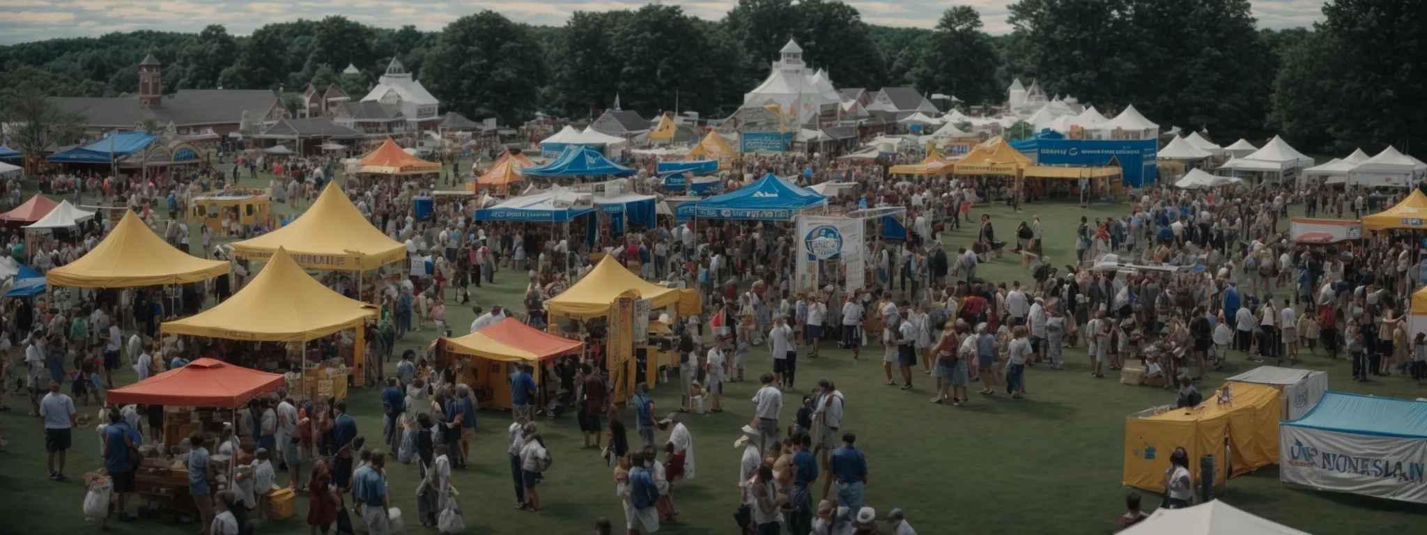 a bustling local festival in connecticut with businesses showcasing their products.