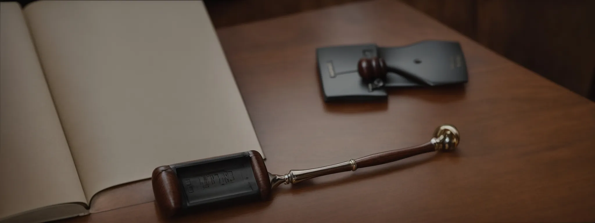 a scale of justice symbolizing legal balance rests on a book of laws, with a gavel nearby on a polished wooden desk.