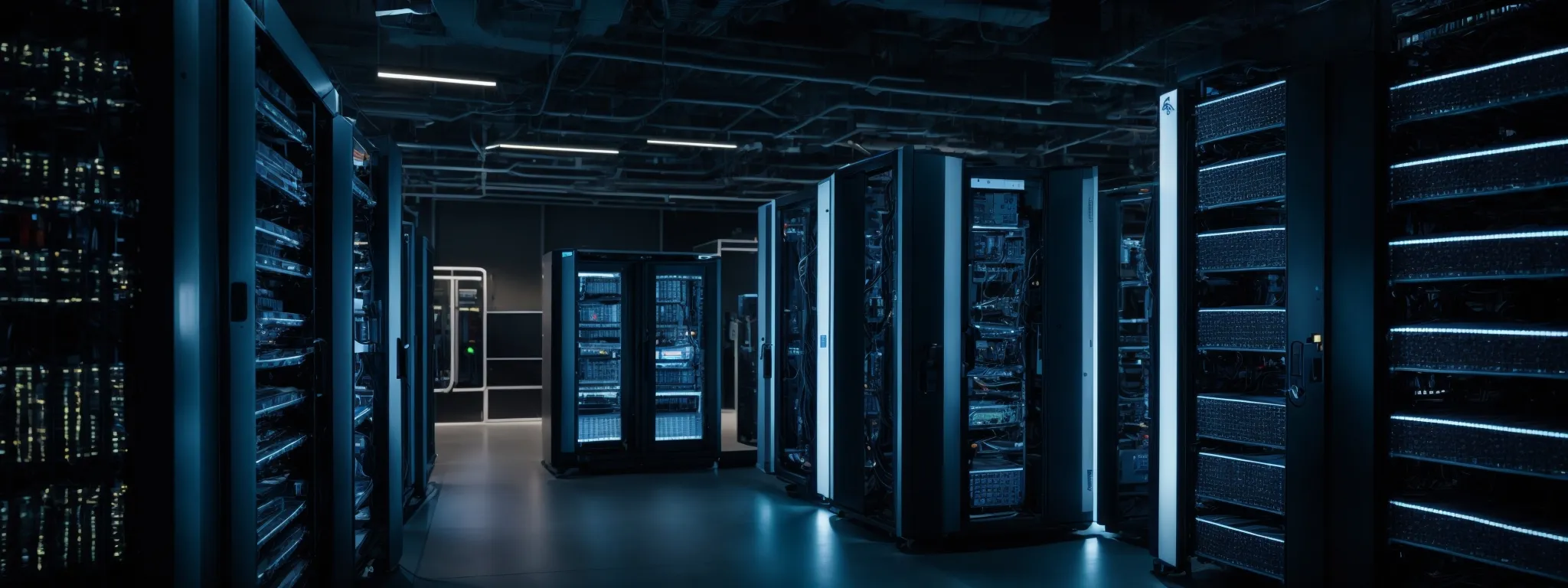 a broad server room with rows of high-tech equipment and glowing lights, symbolizing robust and scalable it infrastructure.