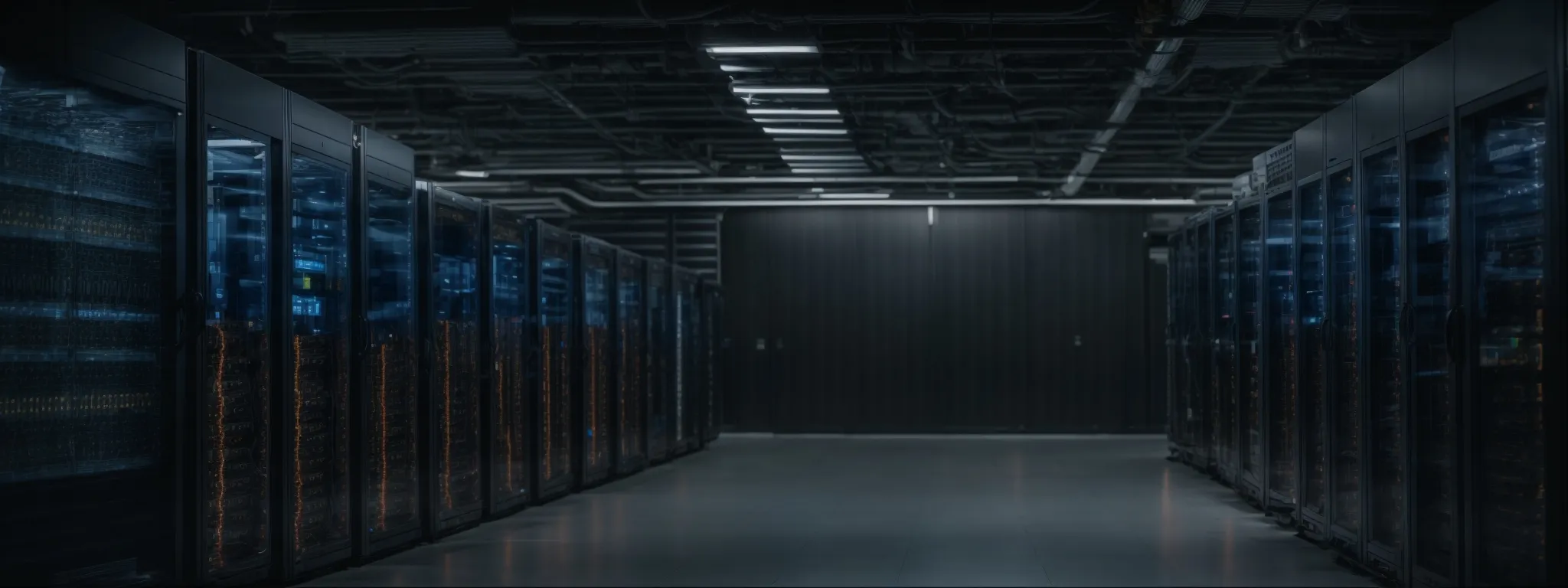 a row of servers indicating a data center that powers a digital knowledge base.