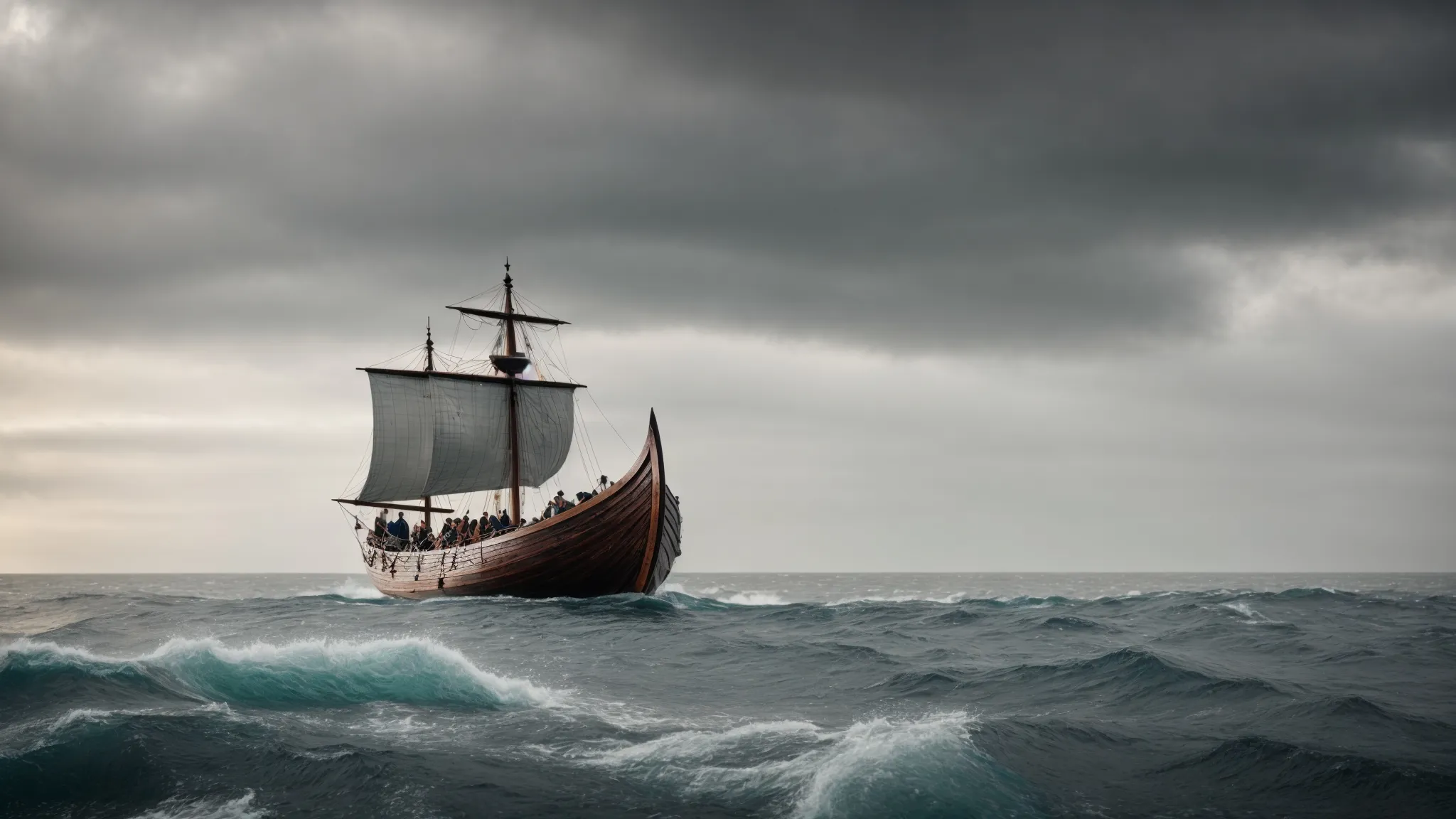a viking ship, with a clear horizon ahead, guided by a compass, represents strategic navigation in digital waters.